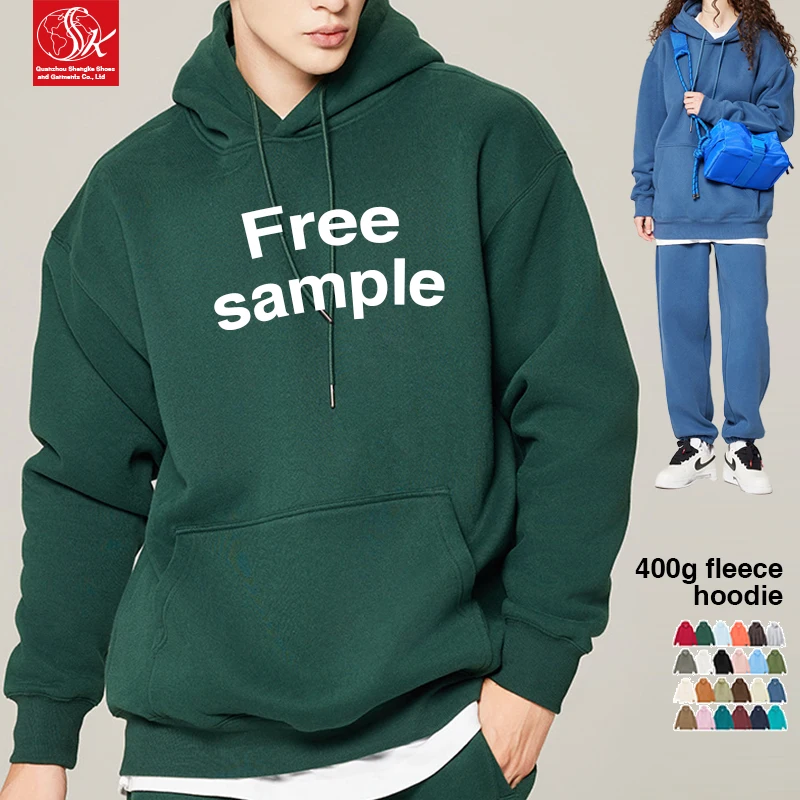 SK Men's Hoodie Sweatshirt 400g Autumn-Winter Thickened Fleeced Long Polyester/Cotton Trendy Puff Top Pocket Trendy Brand