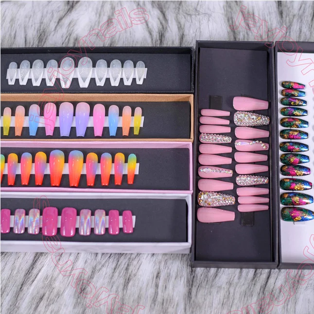 

High Quality 24Pcs Beauty Sets Acrylic Unas Press On Coffin False Nails Long Style Artificial Fingernails Press on Nails, Multi color