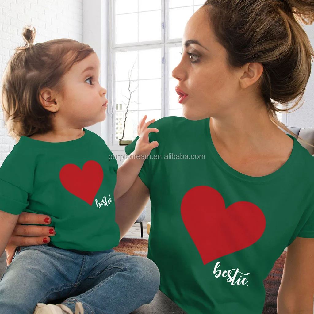 
Amazon Hot Selling Clothes Family Matching Clothing Hearted Print Summer T-shirt For Mother Daughter 