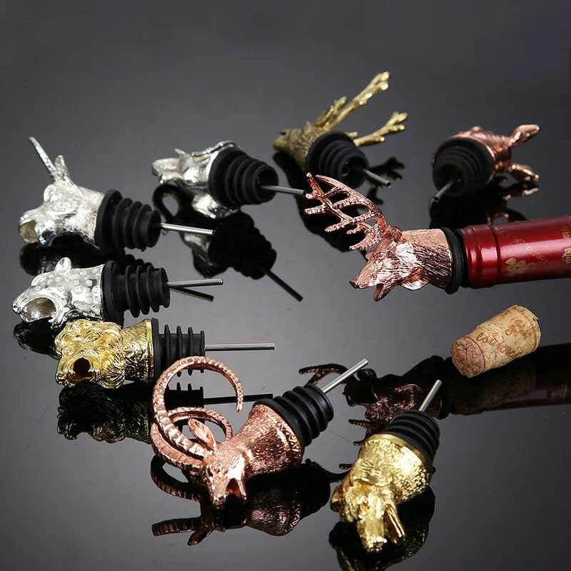 

New Decorative Creative Custom Shape Animal Deer Head Pourer Household Zinc Alloy Metal Wine Stoppers for Glass Wine Bottle