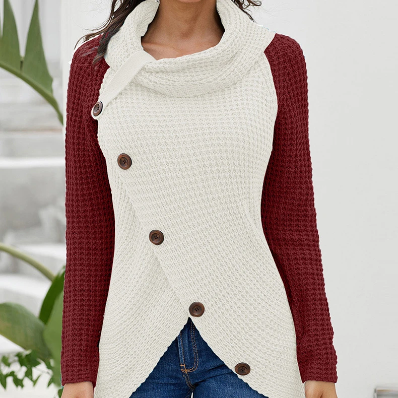 

LC270164 New arrival italian design smart gentleman high neck asymmetry sweaters sweaters models womens wool long sweaters women