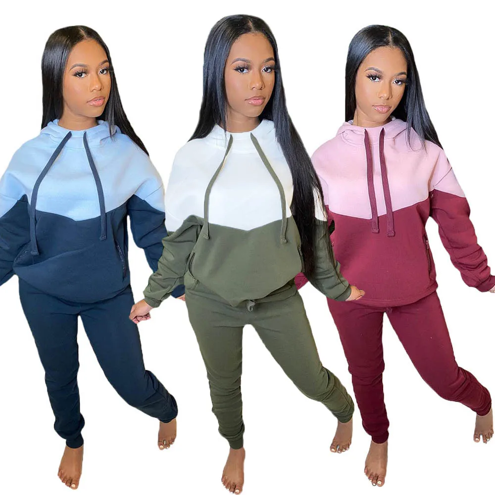 

Springn Autumn Sweatsuit For Women Tracksuit All-match Casual Stitching Hooded Two-piece Suit, Picture