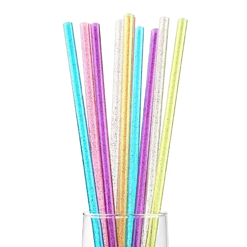 

reusable plastic glitter drinking straw, BPA-free PETG purple glitter straw, eco-friendly hard plastic sparkle drinking straw