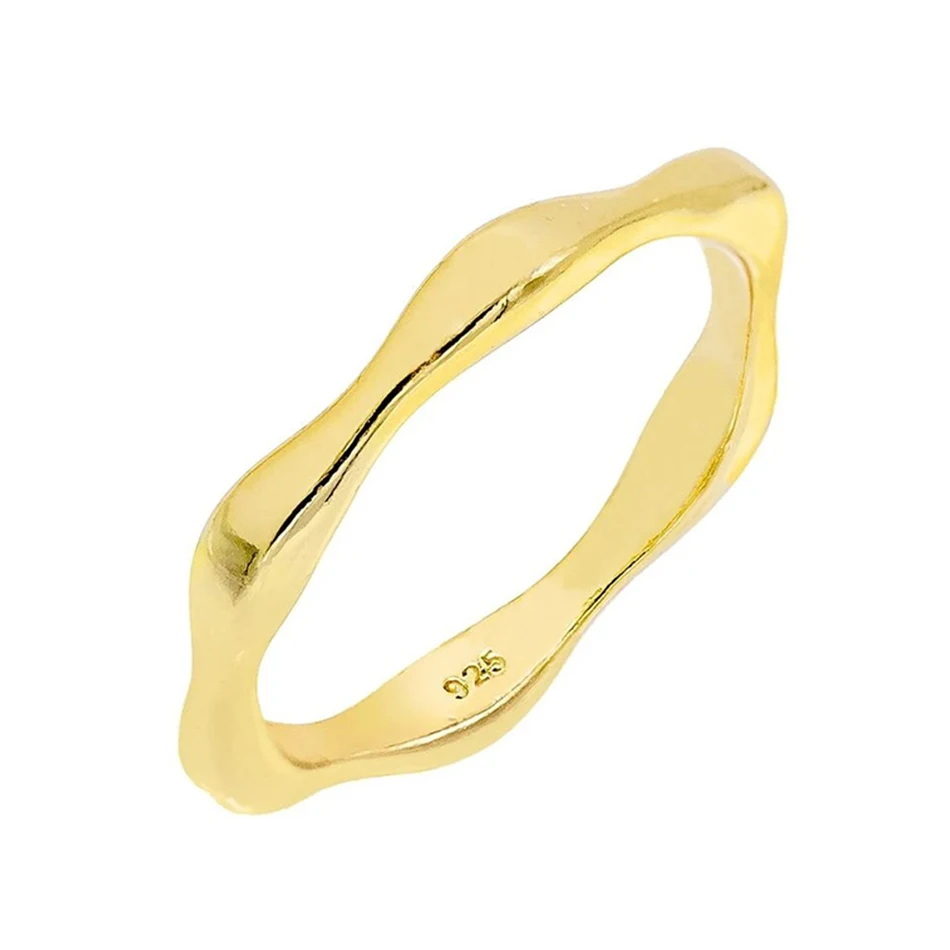 

925 Sterling Silver 14k Gold Plated Bamboo Simple Ring For Woman
