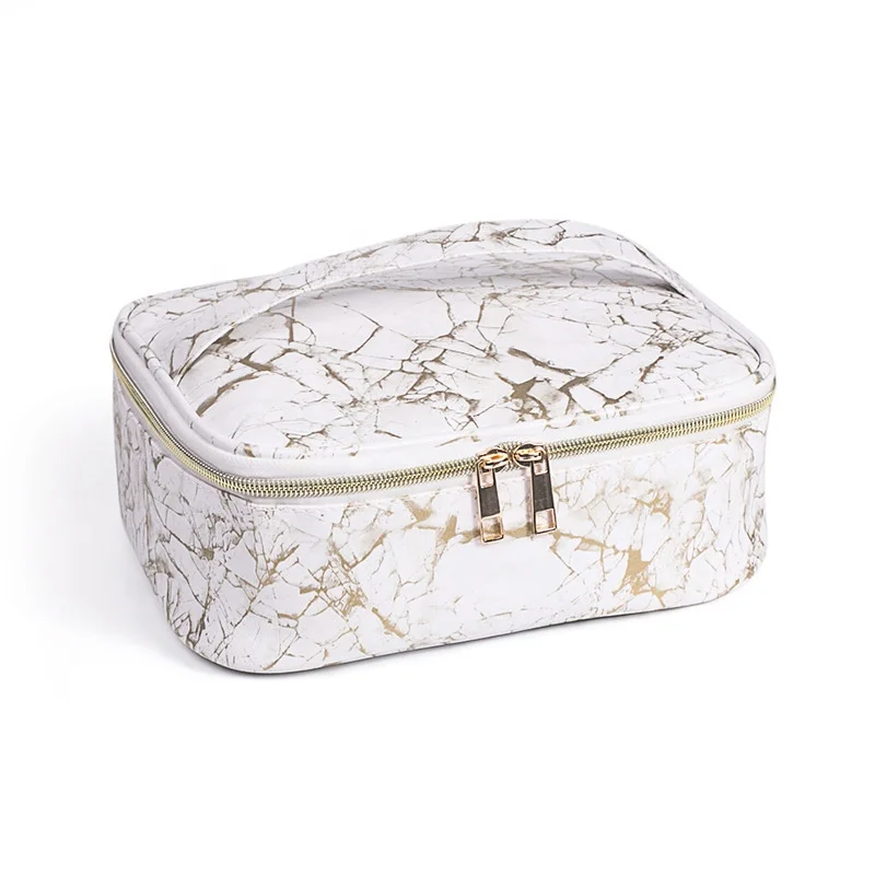 

Marble cosmetic Pouch PU Leather make up holder marble makeup case, White, black