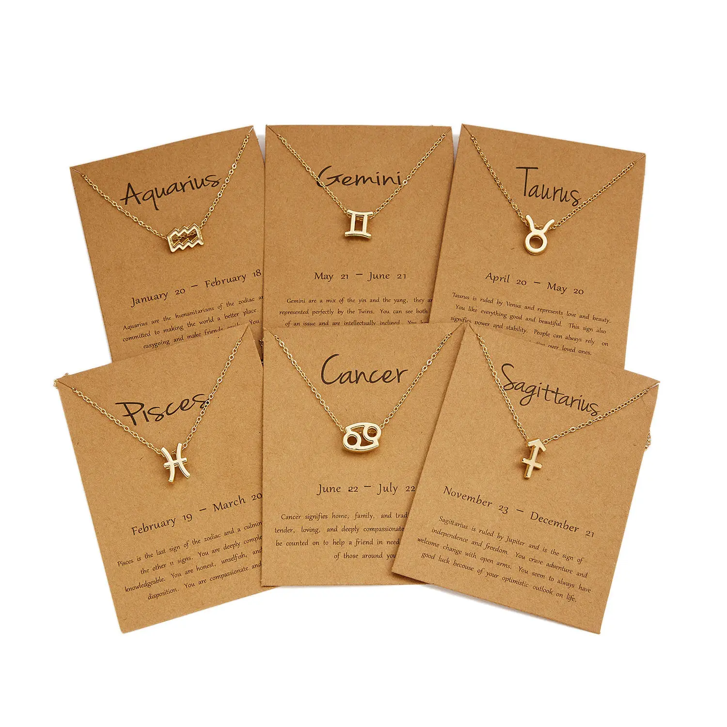 

Charm Astrology Sign Copper Pendant 18K Gold Plated Constellation Wish Card Necklace Jewelry For Gift Womens 12 Zodiac Necklaces, Silver/color