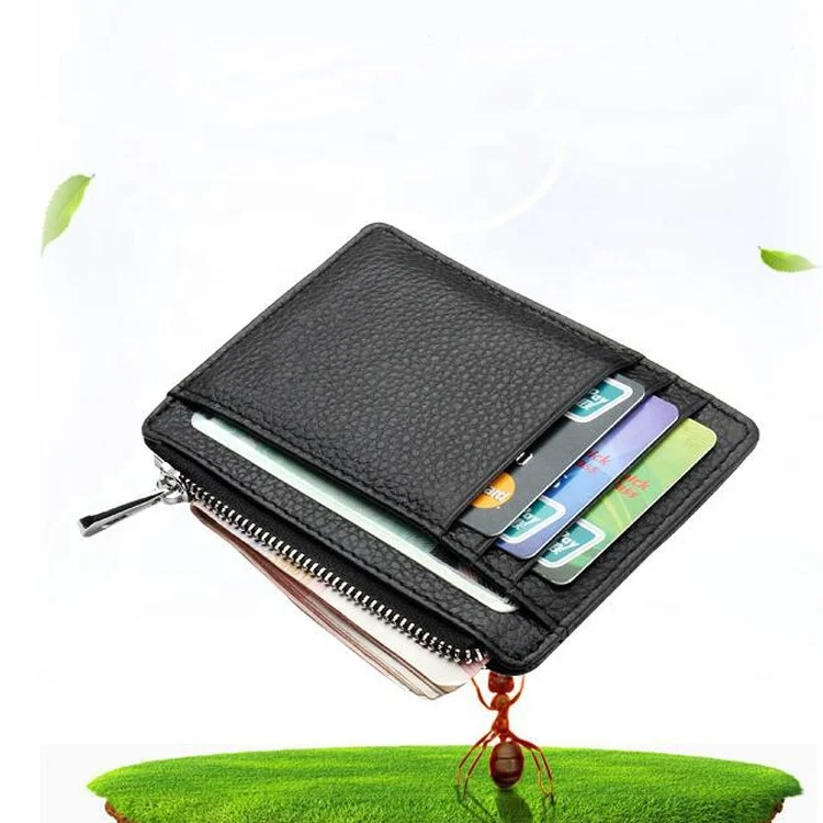 

RFID Blocking Front Pocket Minimalist Leather Slim Wallet with Zipper Closure, Black
