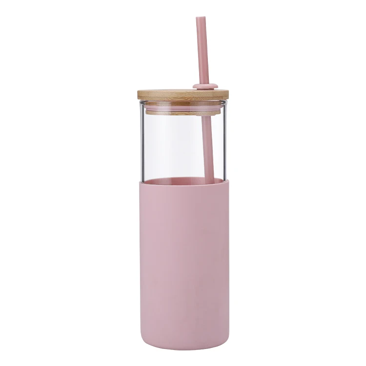 

2021 Amazon Newest 17 oz Bamboo Tea Tumbler Glass Water Bottle With Infuser and glass water bottle straw bamboo lid