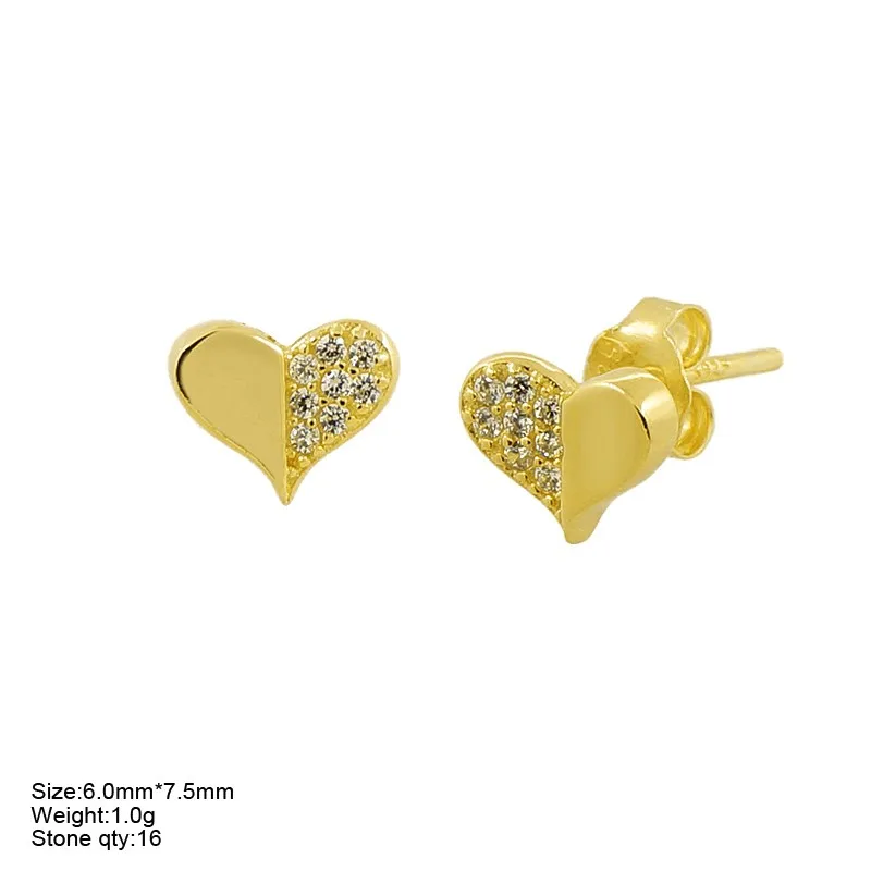

Wholesale DIY 925 Earring Gold Plated Heart Tiny CZ Studs Statement Earrings For Women Real Silver Jewelry