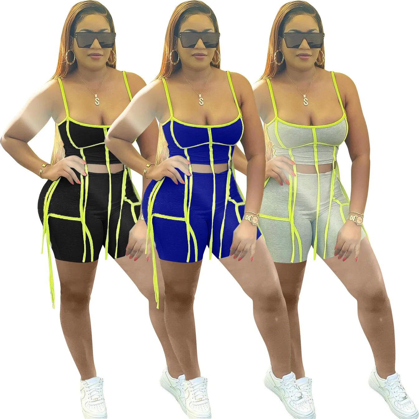 

Summer Fashion New Women's Clothing Shorts Striped Stitching Off Shoulder Sexy Two-piece Set