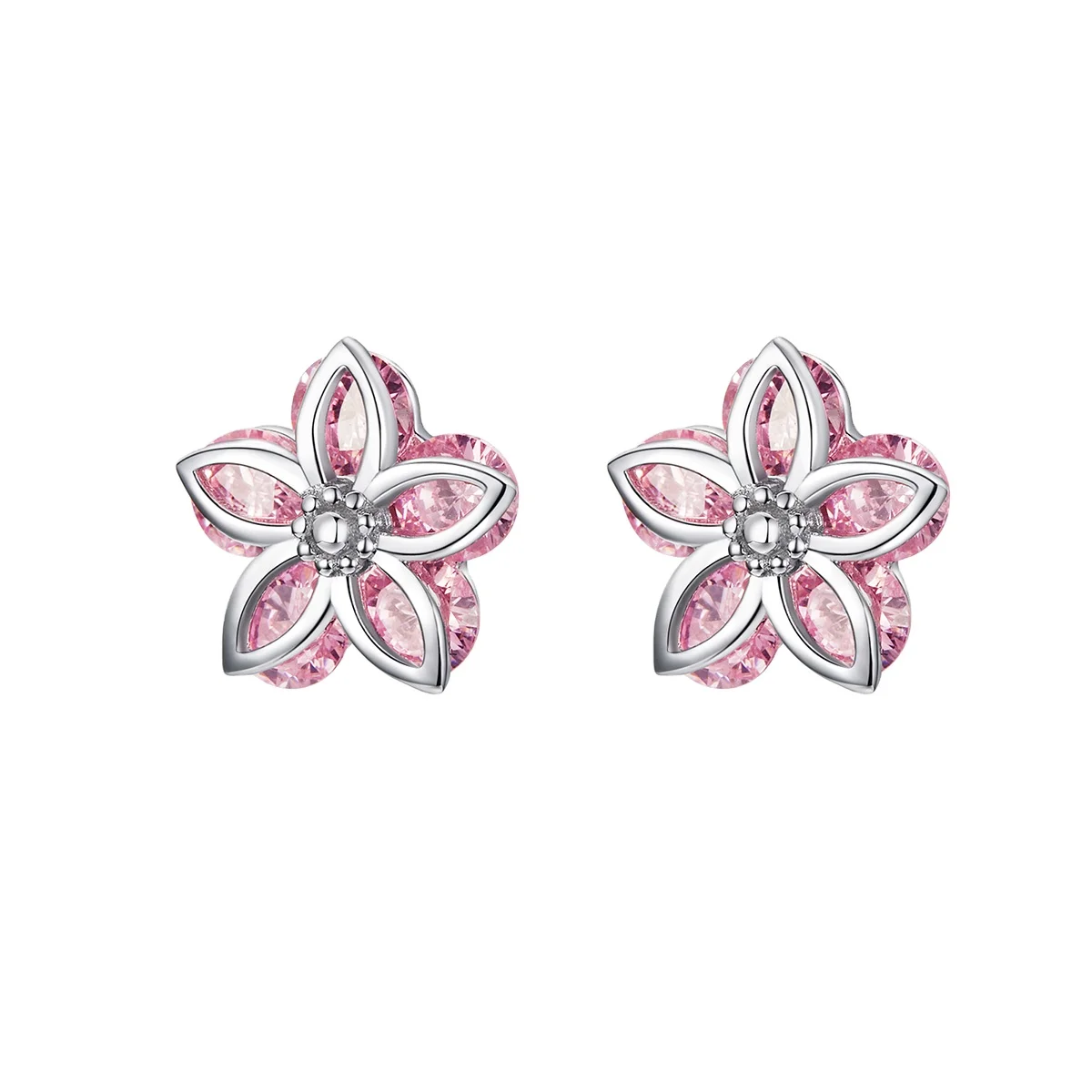 

Beautiful Romantic Sakura 925 Sterling Silver Flower Stud Earrings