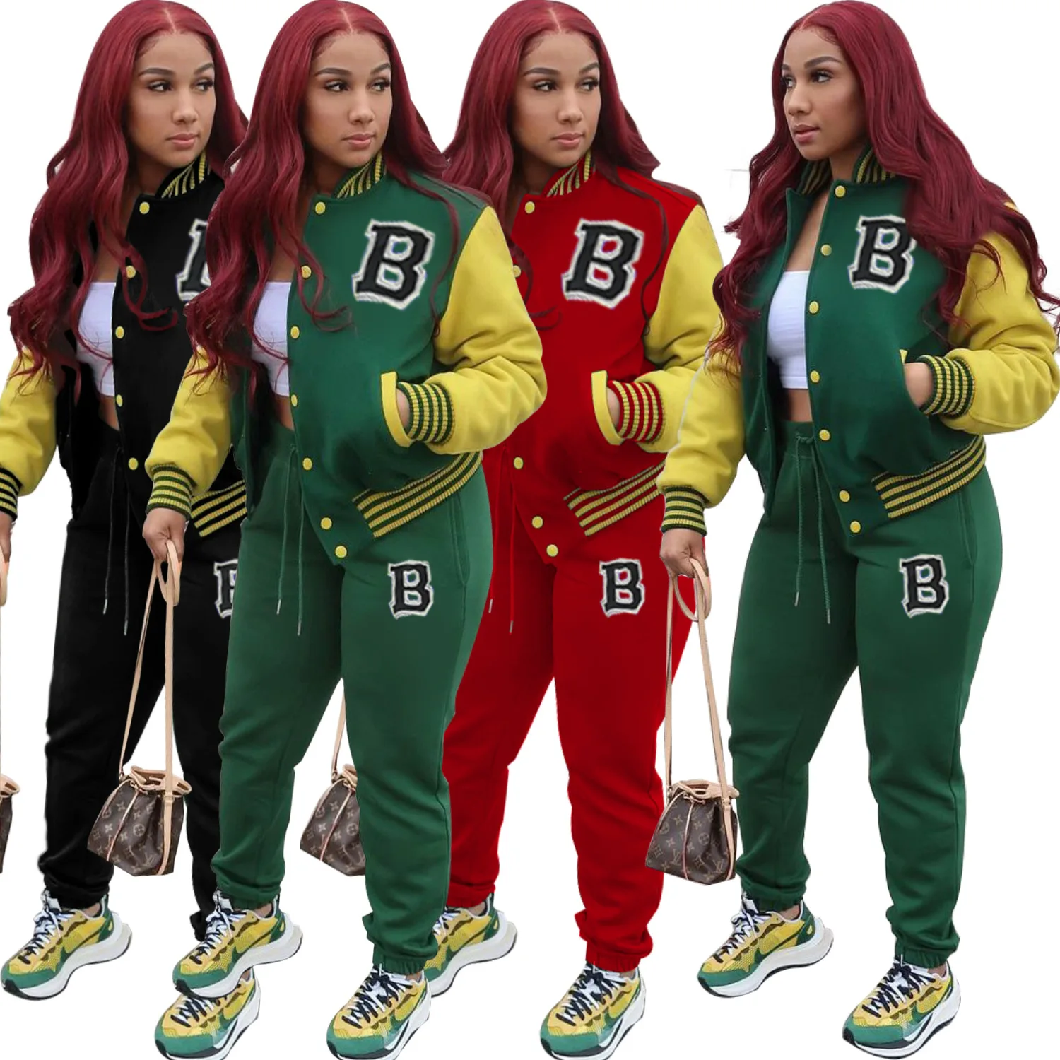 

winter clothing for women European and American baseball jacket letter two piece set women clothing, Customized color