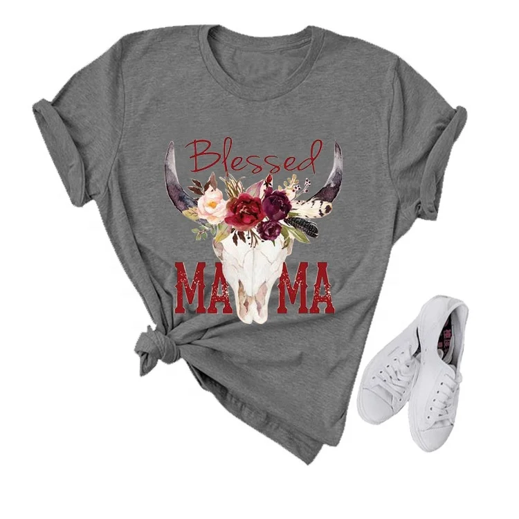 

Cowinner Blessed MAMA T Shirt For Woman Round Neck Short Sleeve Graphic Tops Shirts Mother Day Tees, As pic