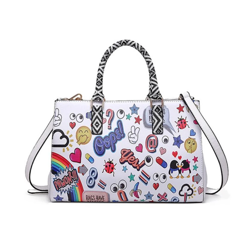 

Luxury designer large capacity big eye cartoon printing graffiti women bag handbags, Black, white