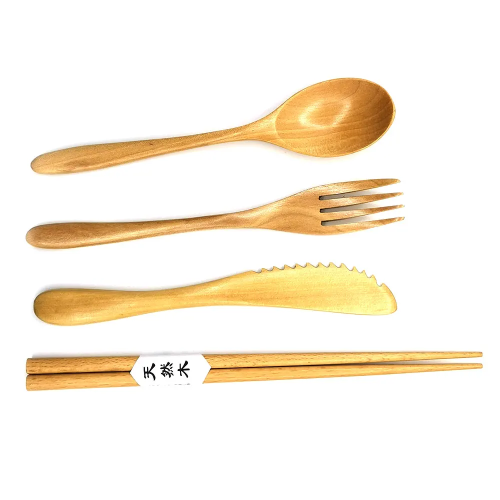 Fancy Wood Utensil Set Camping Spoon Fork Flatware Student Children