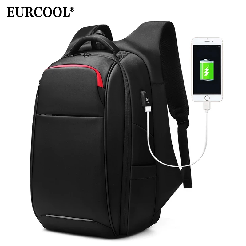 

Durable Nylon Waterproof Notebook Bagpack Travel School Bag Shoulder Business Backpack Laptop Anti Theft With USB Charger, Black or customized