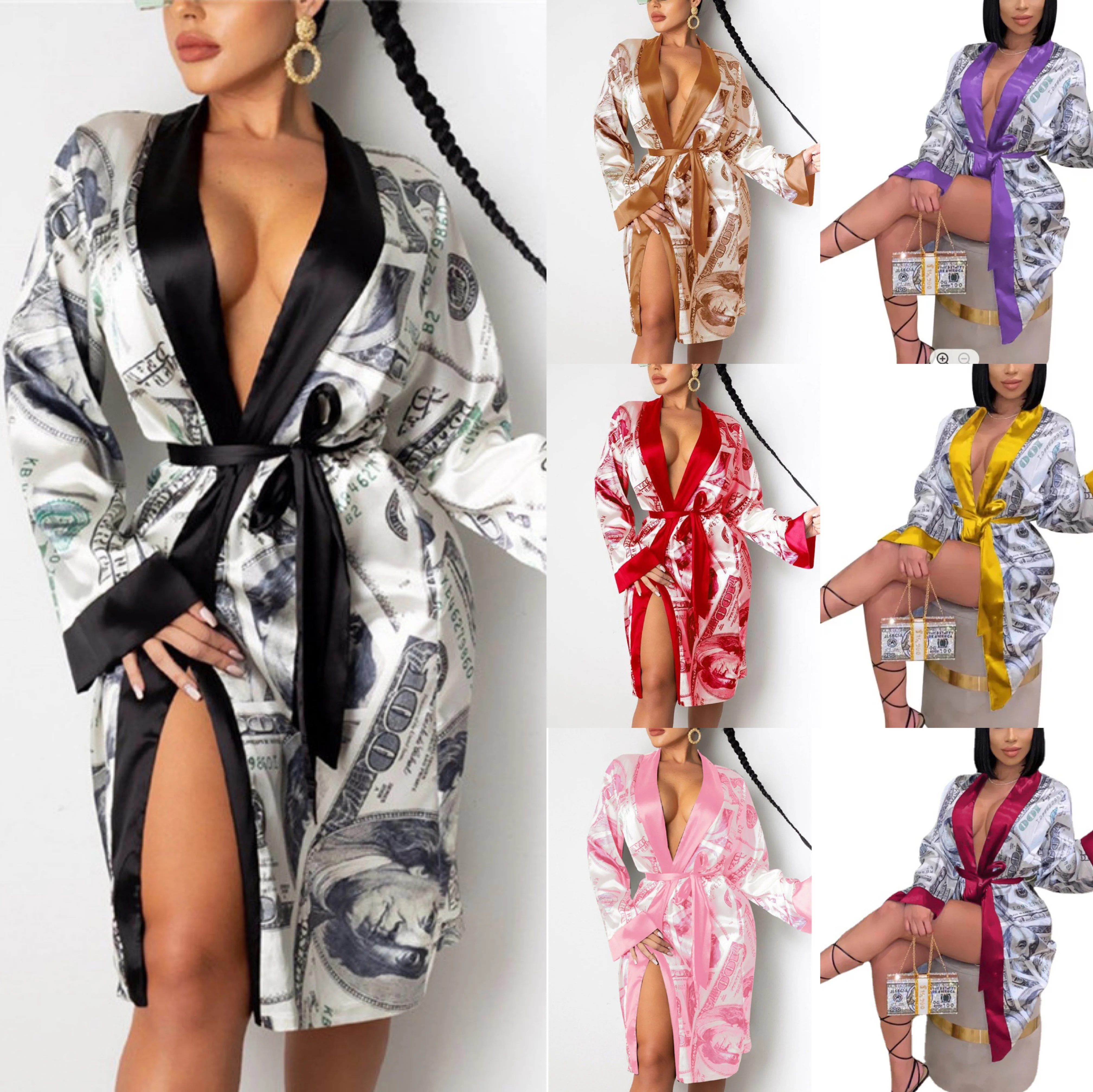 

Factory Custom Satin Robe Silk Wedding Party Pajamas Women Pyjama Set Long Sleeve Woman Robe Dress, Picture shows and custom you design color