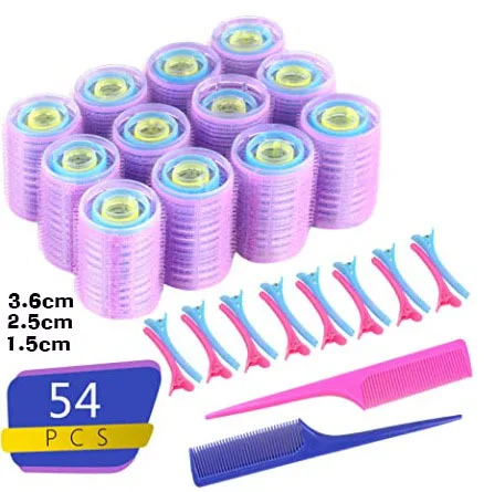 

Self Grip Hair Rollers 54pcs Set - Reastar Hairdressing Curlers Self Holding Rollers in 3 Sizes with Duckbill Clips and Combs, Optional