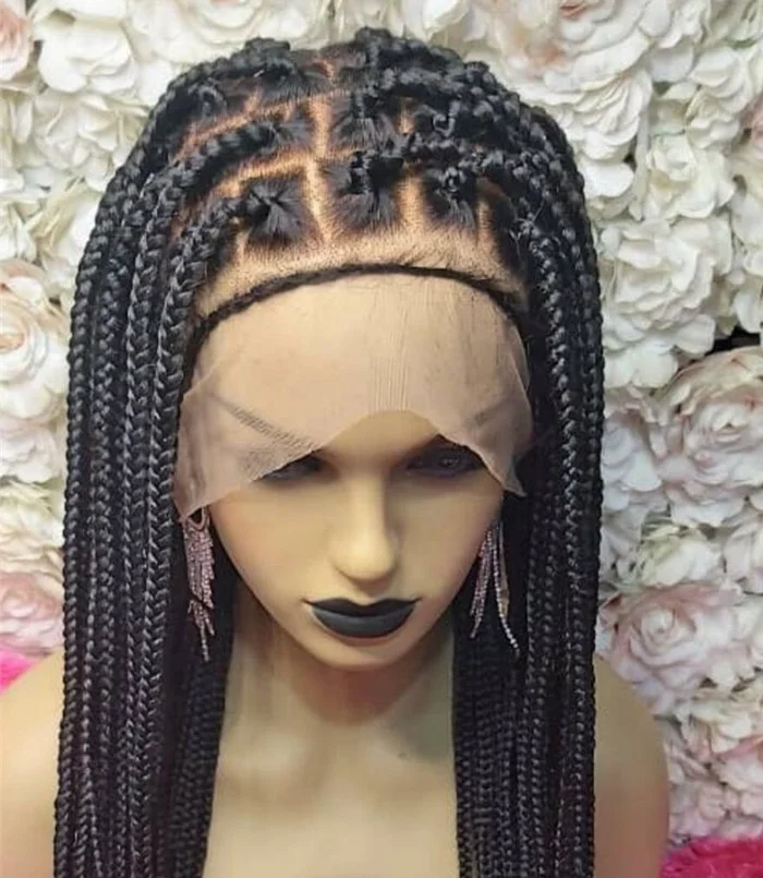 

wholesale knotless Glueless neat braided full lace front wigs box braided wig for black women