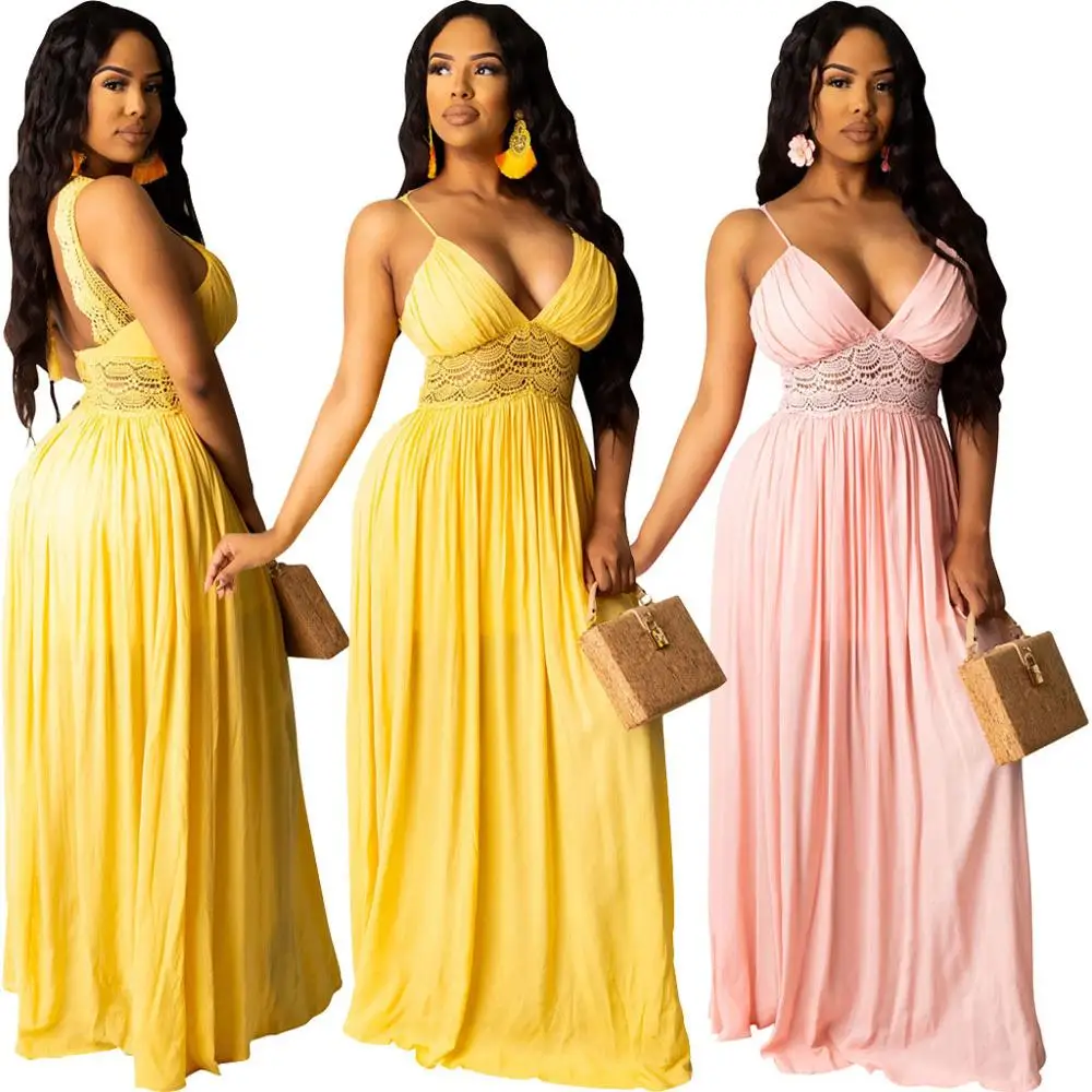 

20329-MX84 sehe fashion candy color spaghetti strap maxi girls casual dresses