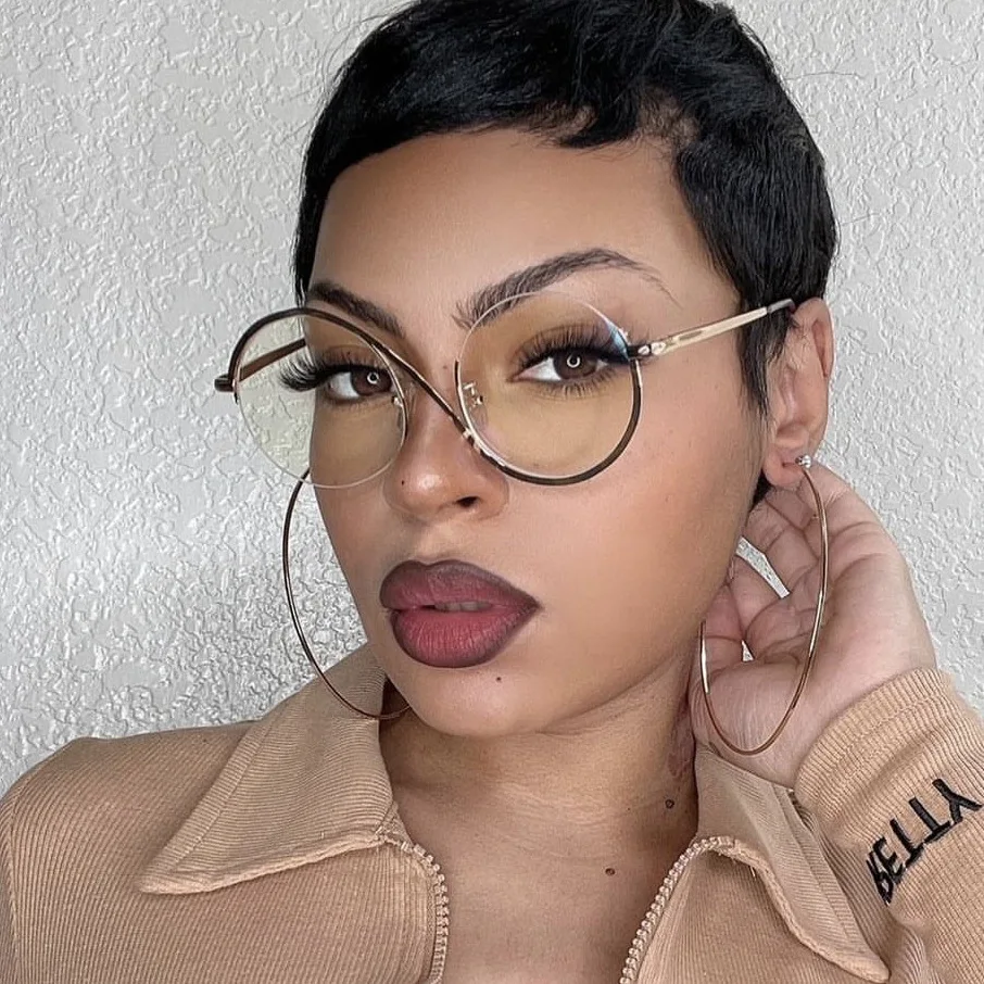 

05925 S Round Metal Optical Frames Anti Blue Light Glasses Women Fashion Half Frame Shape Computer Glasses