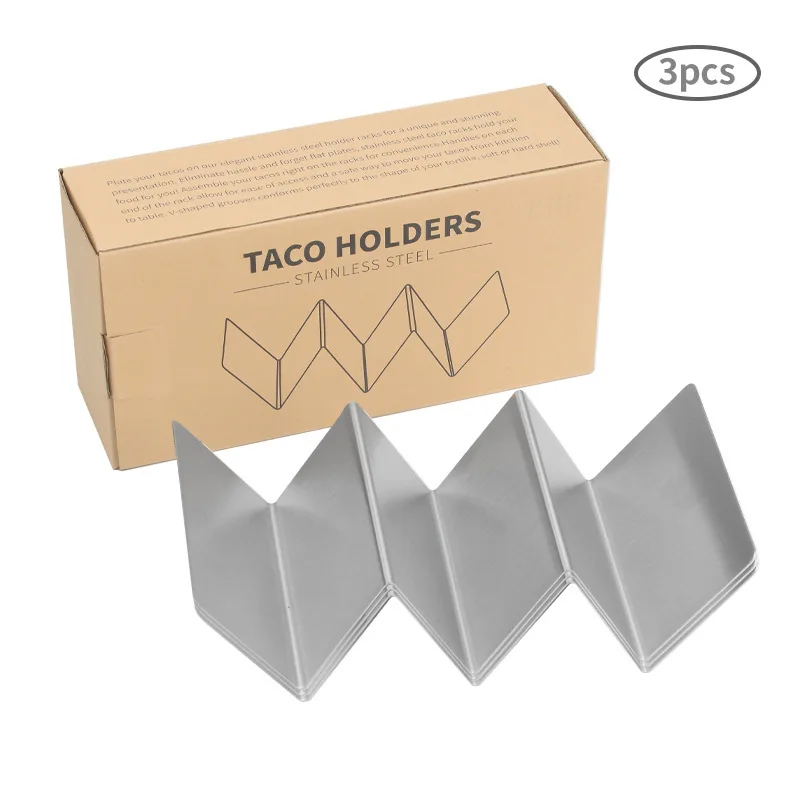 

3PCS Stainless Steel Taco Tray Up to 3 Tacos Serve with Style Taco Holder Plates Set, Siliver