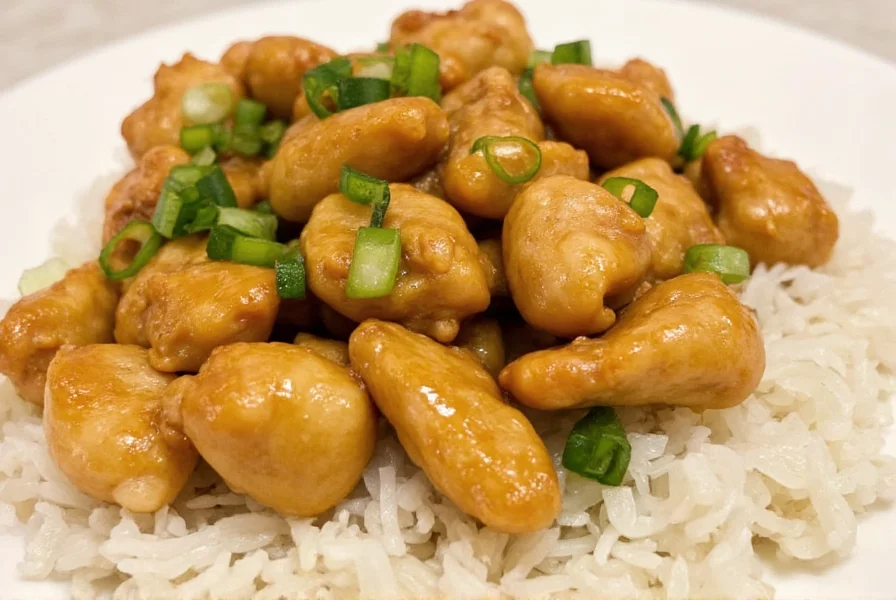 Perfectly cooked ginger scallion chicken with steamed rice