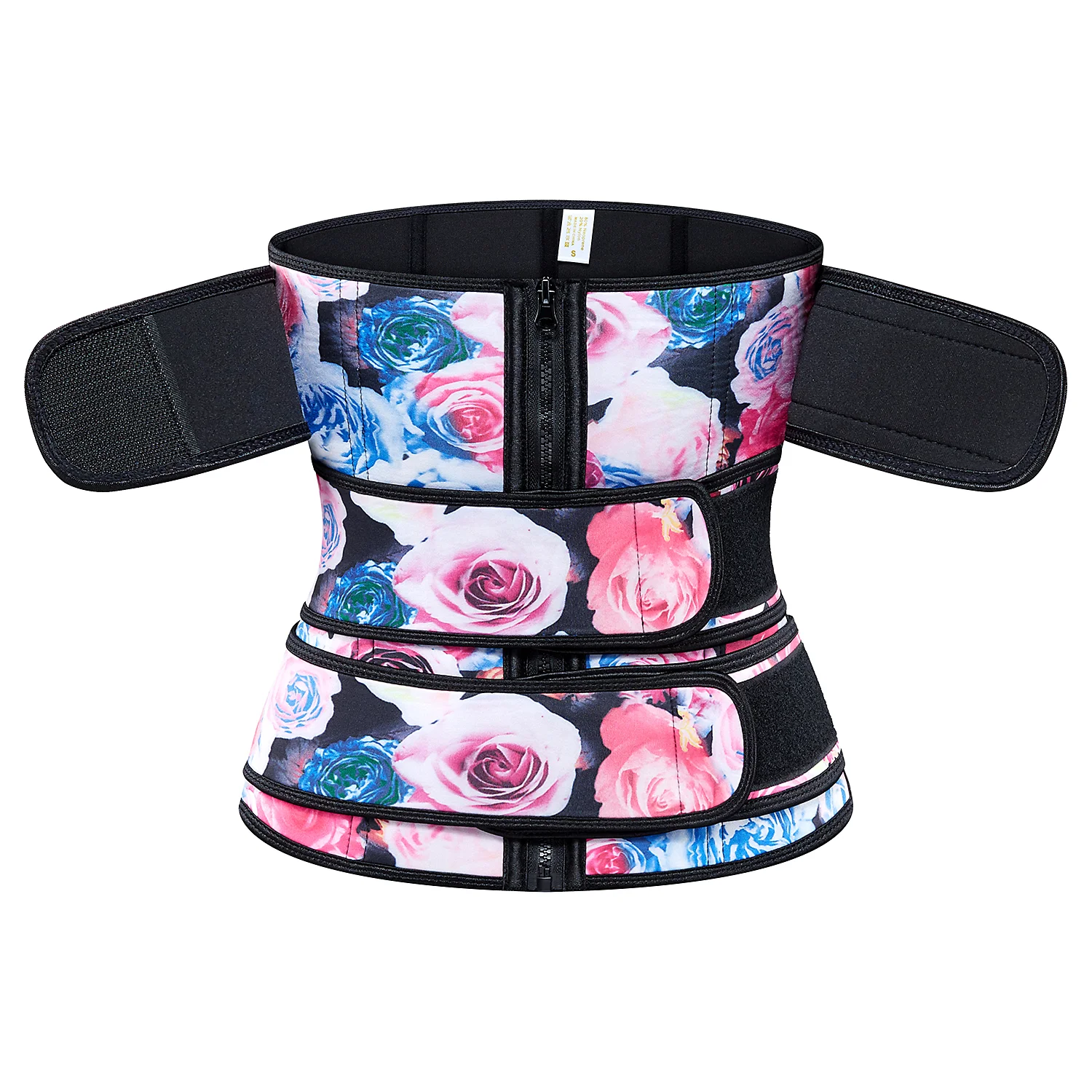 

2021 new arrival design black flower printing neoprene 3 straps abdominal compression abdomen booty waist trainer shaper belts