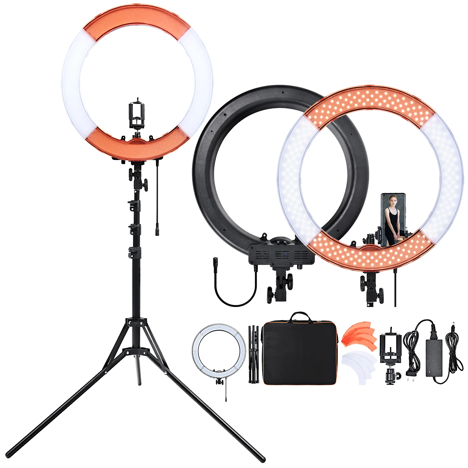 

USA Dropshipping 18 inch LED Ring Light Kit, Outer 55W Adjustable Color Temperature 3200K-5500K for YouTube, TikTok, Black