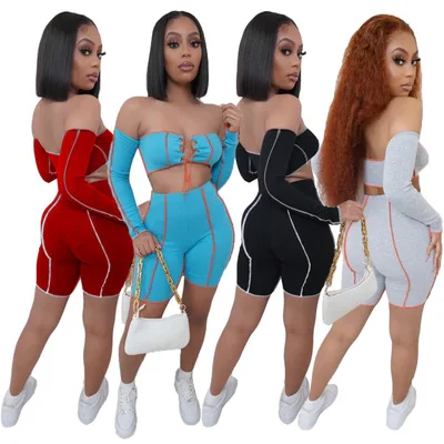 

2021 summer hollow out crop top 2 piece set sexy two piece short set women clothing