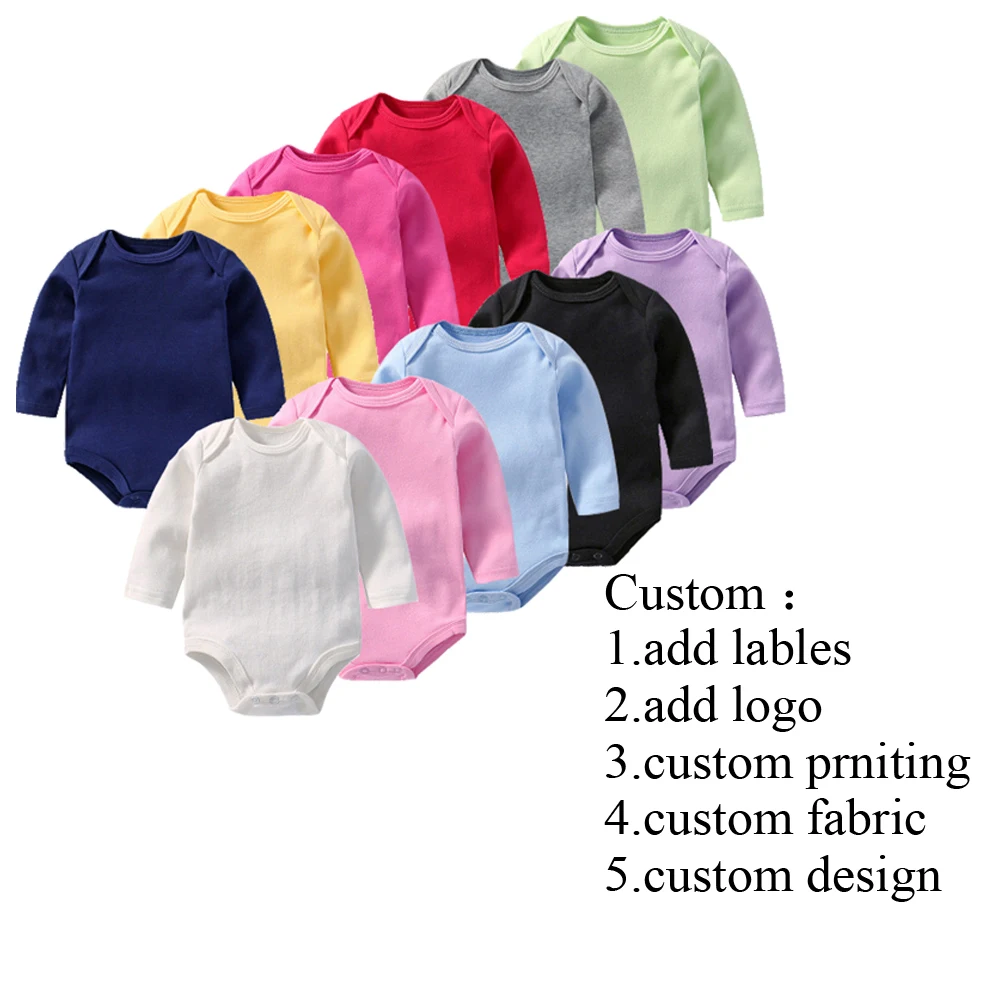 

100% cotton blank plain baby rompers set onesie white newborn long sleeve baby onesie