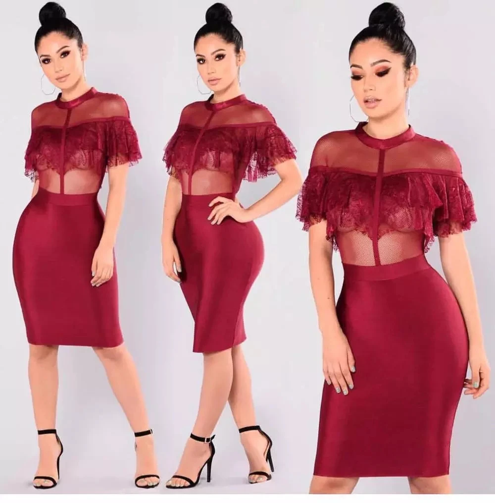 

Factory Wholesale Fashion Sexy Lace See-through Dress Bodycon Dress