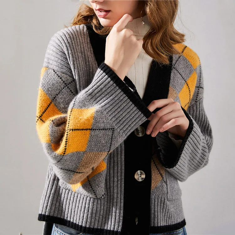 plaid knit cardigan