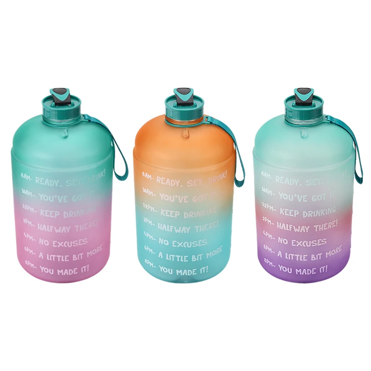 

2020 best seller 3.78L Large Capacity Water Bottle PETG Plastic Time Marker Fitness for Outdoor sport GYM custom packing logo, Customized color