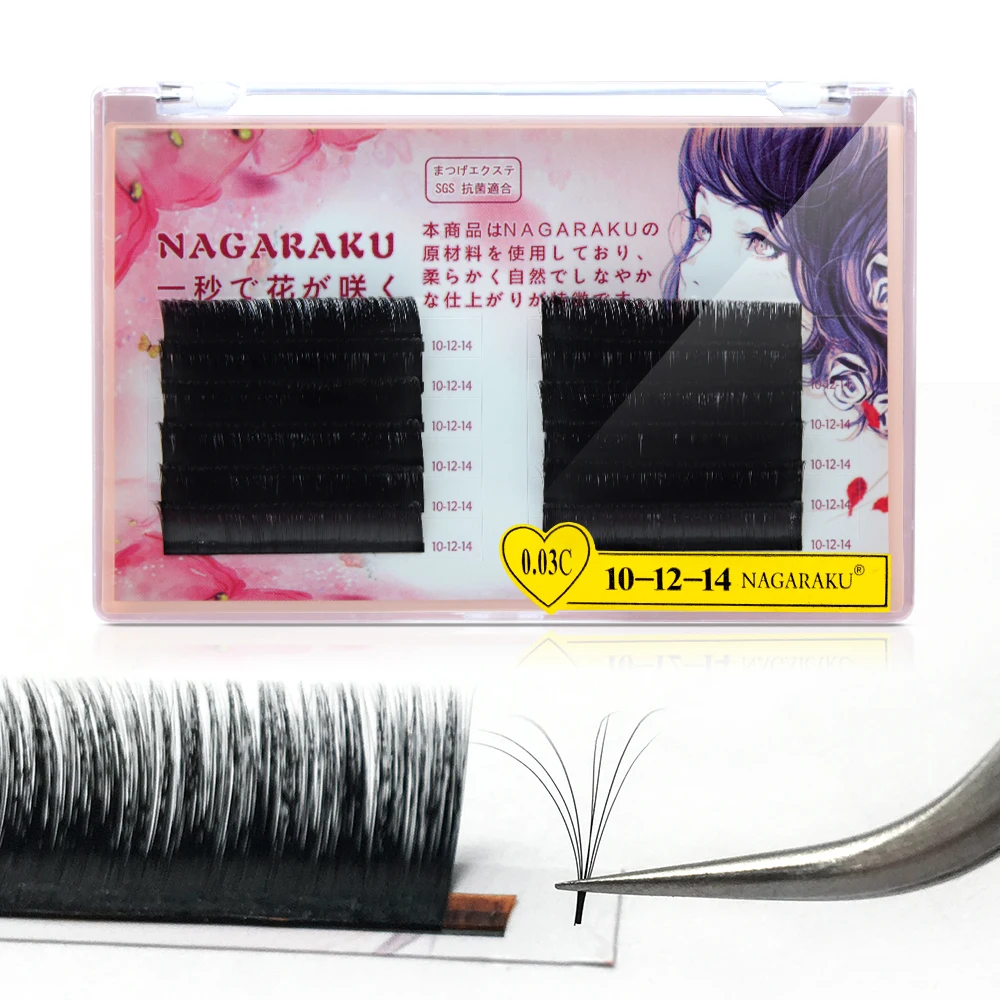 

NAGARAKU Eyelash Extension Auto fans Lash Bloom Easy Fanning Faux Mink Self fan 0.03 J B C D Multiple layers, Natural black