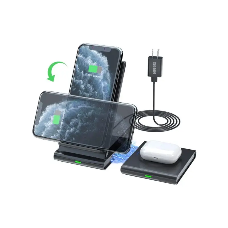 

2020 Smart Wireless Charger Stand 3 Coils Fast 2 in 1 Wireless Charger, Black