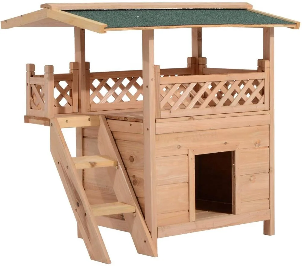 

Beautiful eco-friendly 2-Story Indoor/Outdoor Wood Cat House Shelter with Roof, Customized color