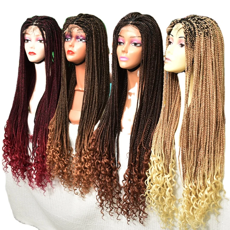 

30 Inch Handmade Lace Closure Synthetic Braids Wigs For Black Women