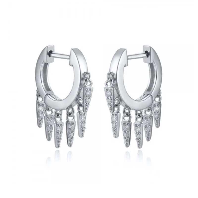 Wholesale 925 Sterling Silver Gold Geometric Tassel Zircon Hoop Earrings for Women Jewelry