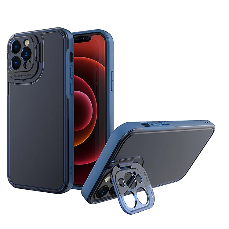 

Camera Lens Protection With Holder Stand TPU Clear Cell Phone Cover For iPhone Cases, Black / transparent / blue / green