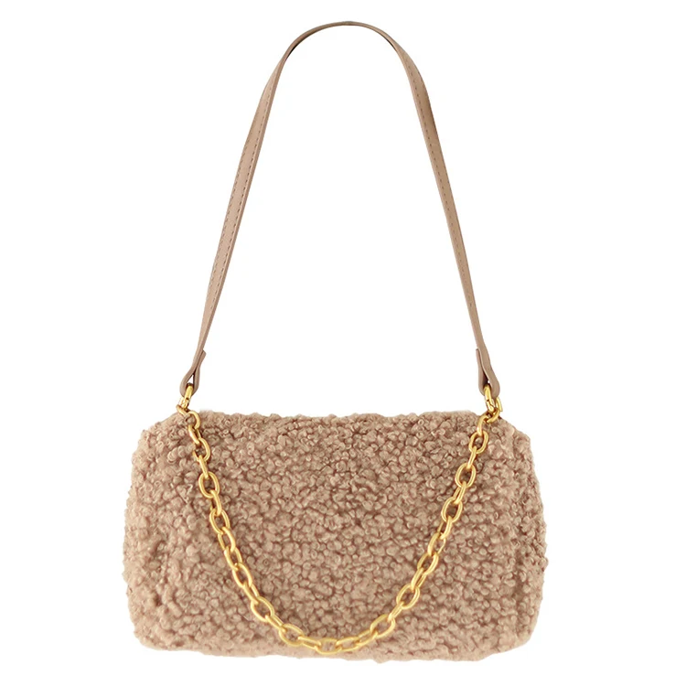 

EF034 Custom luxury faux fur armpit underarm bags designer chain wool handbags
