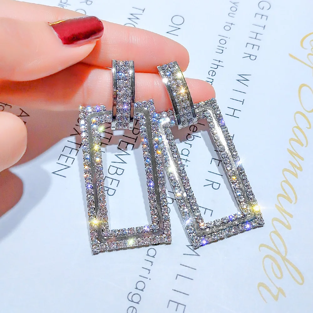 

FYUAN Shiny Full Rhinestone Drop Earrings for Women Square Long Tassel Crystal Dangle Earring Weddings Fashion Jewelry Gifts, More