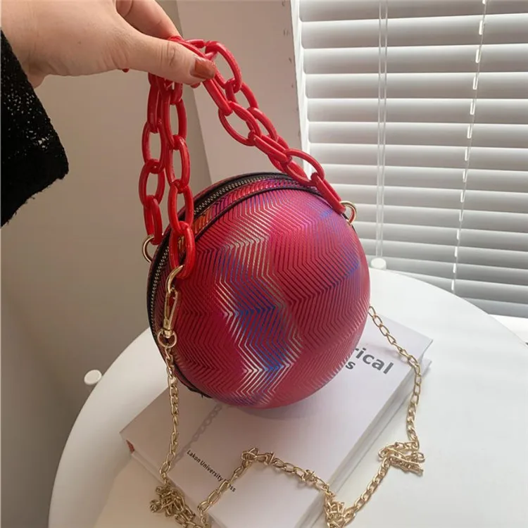 

The new type of moulded and shaped colorful basketball chain small round bag in 2022, Red, blue, black