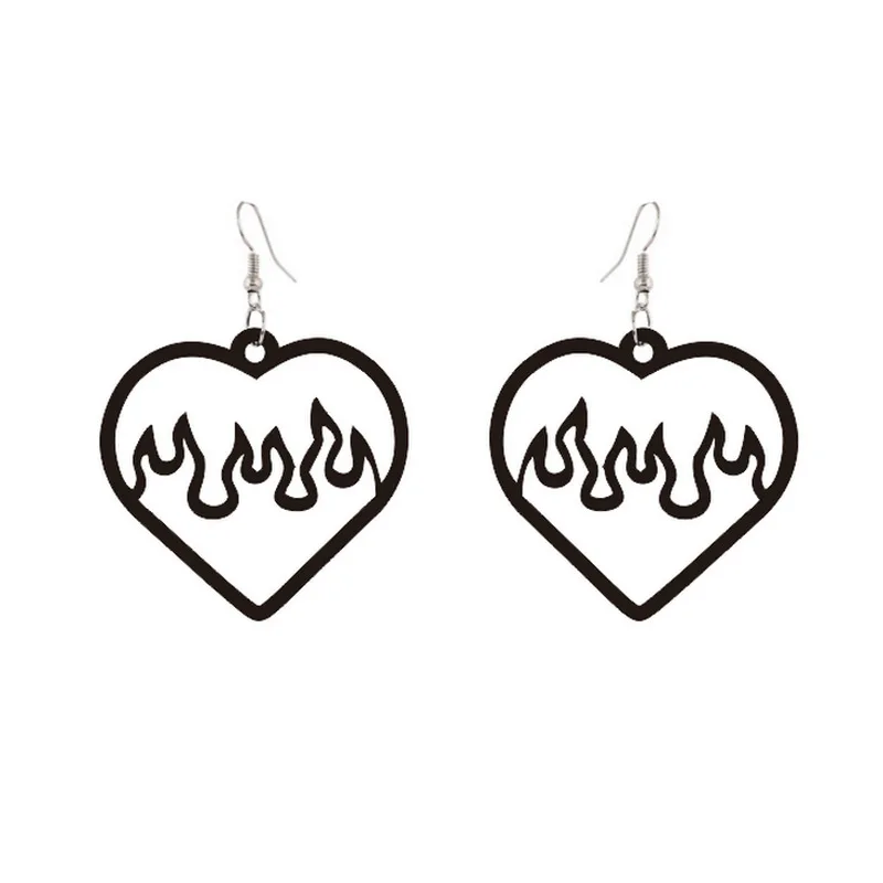 

JUHU New fresh and simple style two-color acrylic earrings black pink hollow love flame jewelry for women, Colorful