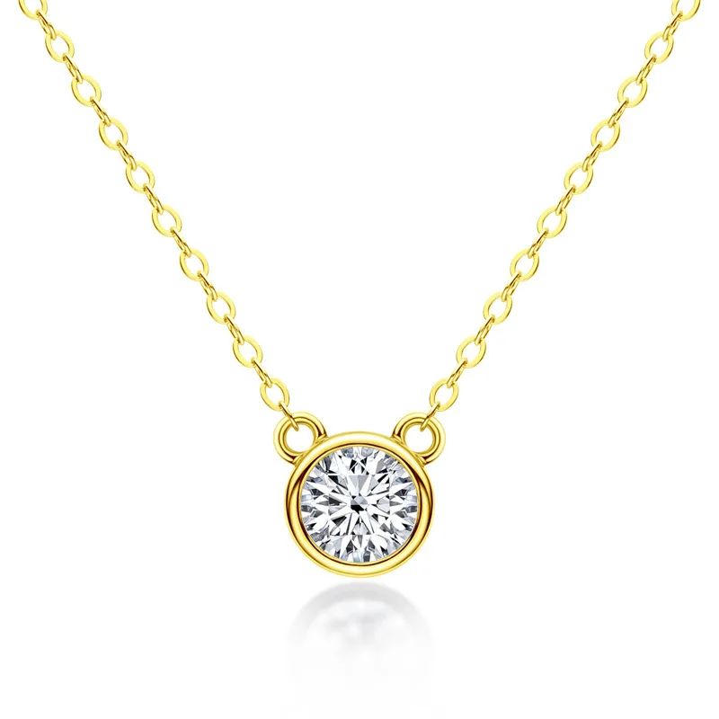 

Silver 925 Original 18K Yellow Gold Plated Round Brilliant Cut Diamond Test Past 1 Carat D Color Moissanite Cat Pendant Necklace
