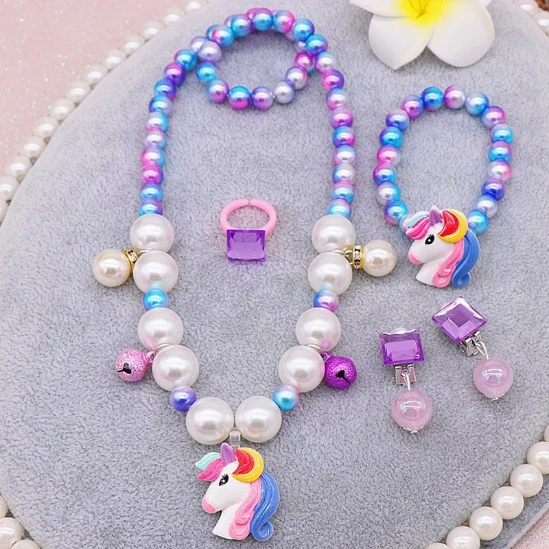 

Wholesale Accessories Unicorn-shaped Pearl Necklace Bracelet Set for Girl, As picture showed or customized