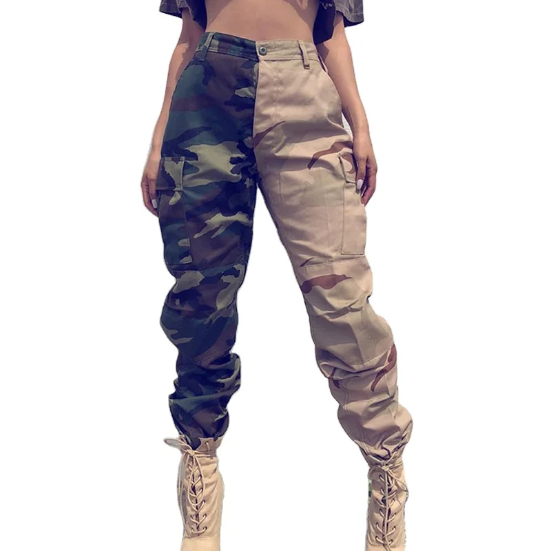 

Wholesale 2021 autumn women clothing ladies overalls Street style fashion stitching camouflage contrast color cargo pants, Picture