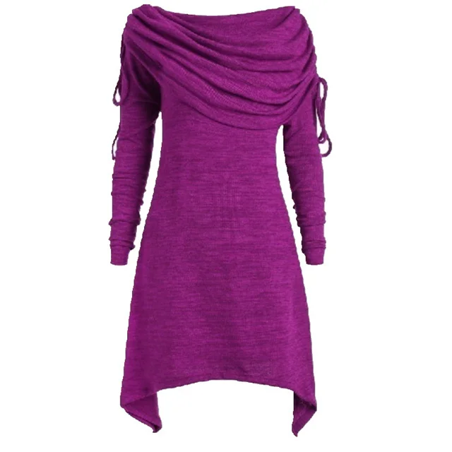 

2021 New Plus Size Pleated Dress Long Sleeve Asymmetrical Dress, Picture color