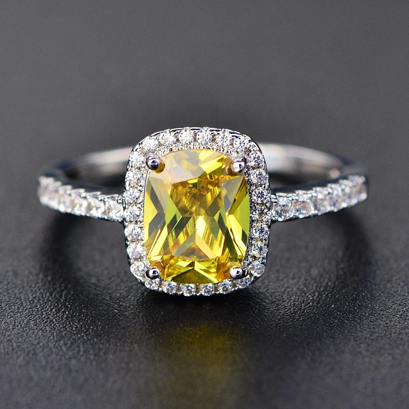 

Cooper Rhodium Wedding Jewelry Yellow Green Pink Rectangular Cushion Cut Halo Ring