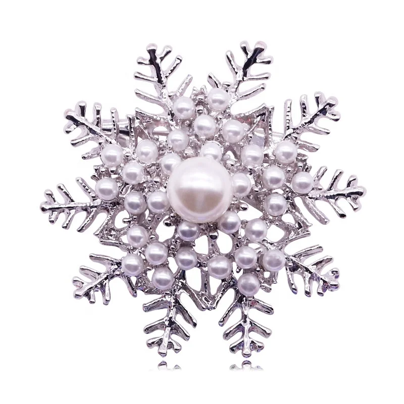 

XILIANGFEIZI Elegant Korea Hot Sale Creative Alloy Women Snowflake Pearl Brooches, Gold/silver